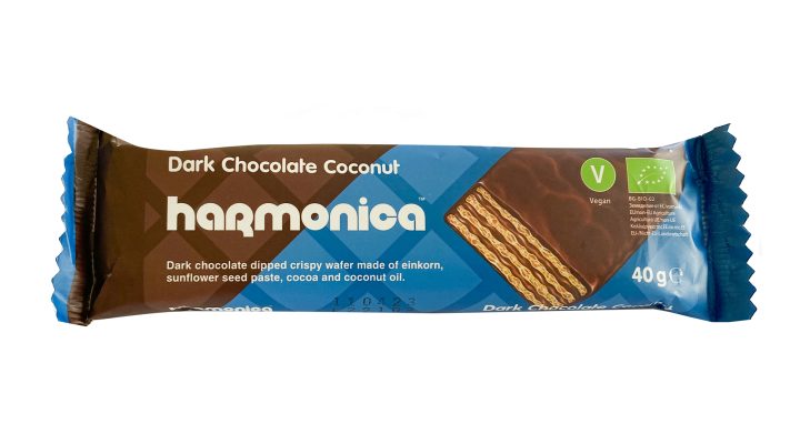 Γκοφρέτα Μονόκοκκου Σίτου με καρύδα & επικάλυψη σοκολάτας «Harmonica»